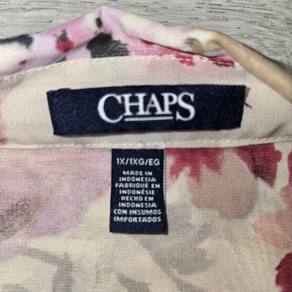 Womens Blouse Sz XL Beige & Pink Floral Sheer Button Down Long Sleeve Office - Picture 4 of 7